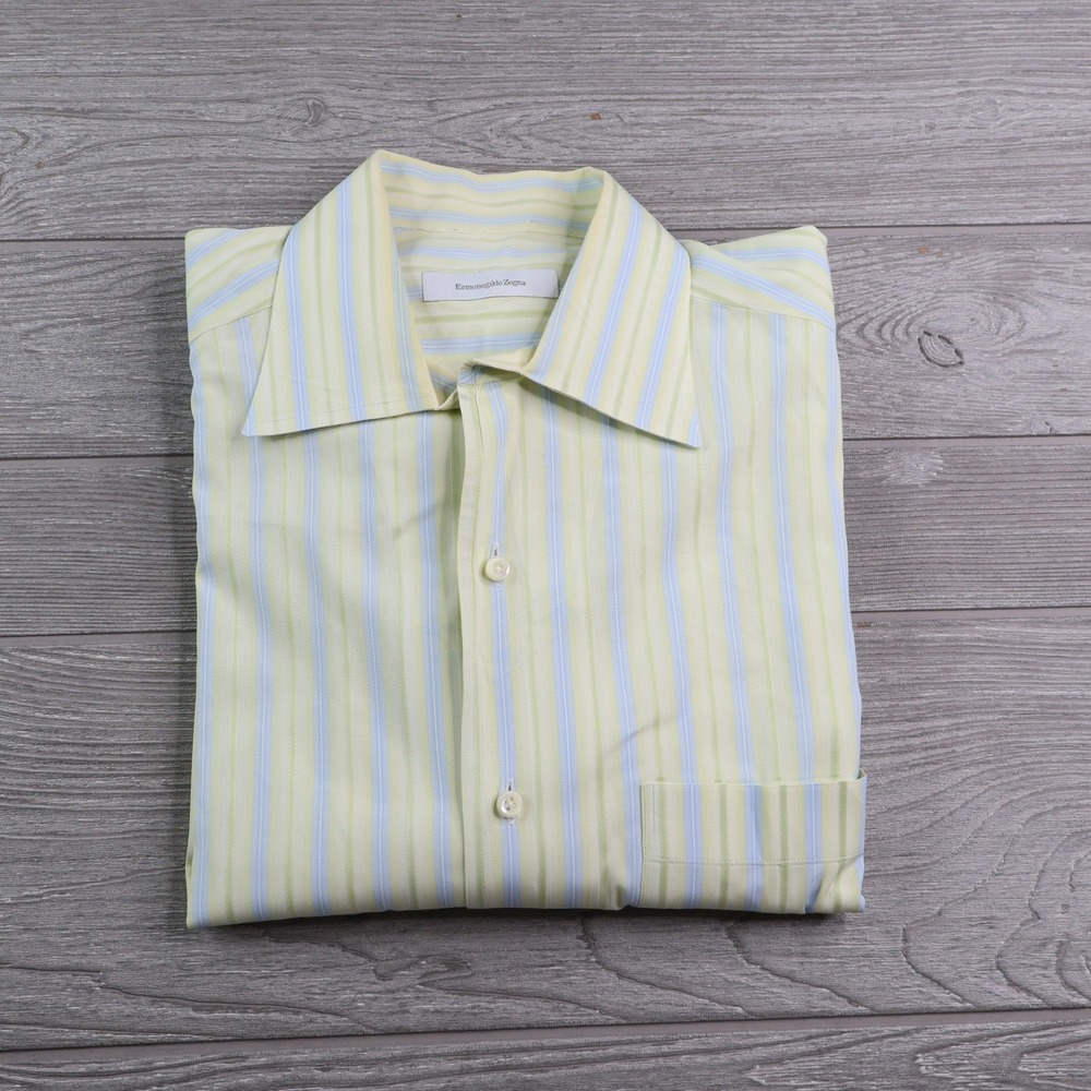 Ermenegildo Zegna Portofino Dress Shirt Men's 16.5/42 Green Stripe